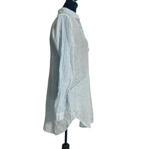 CP Shades Size XS Jasmine Tunic Linen Lagenlook Boho Pockets Stripe - Picture 4 of 10